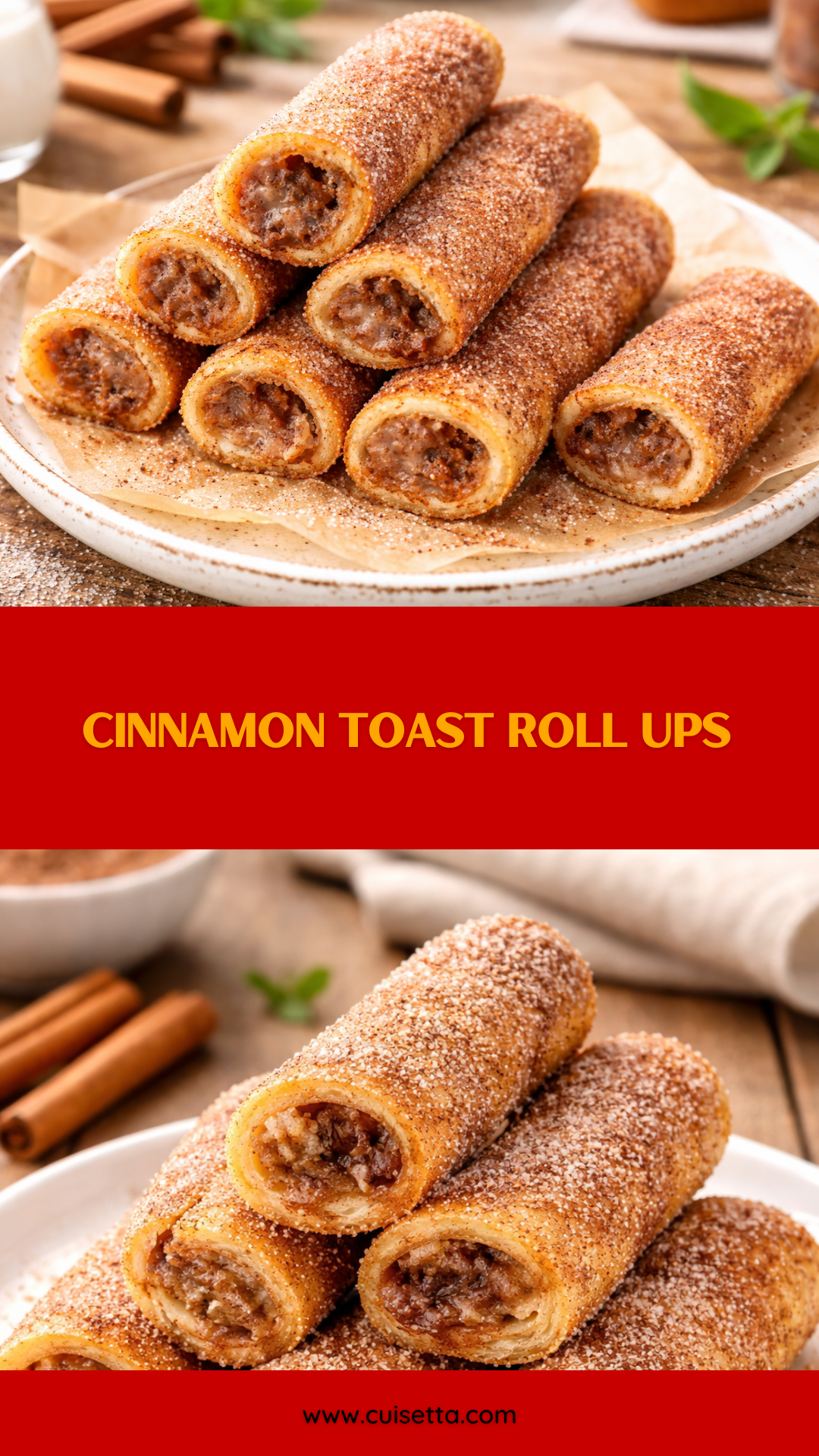 A vibrant, close-up shot of golden-brown Cinnamon Toast Roll Ups stacked on a white plate. Each roll-up is coated in sparkling cinnamon sugar with a light dusting of powdered sugar. One roll is being dipped into a small glass bowl of amber maple syrup. This image highlights Brunch Hand Foods and Easy Good Breakfast ideas, showcasing Food Recipes That Kids Can Make and festive Breakfast Food Ideas For Party platters.